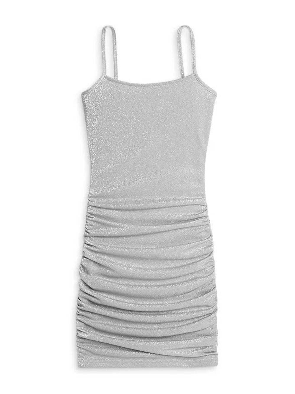 Girls' Silver Glitter Ruched Tank Dress